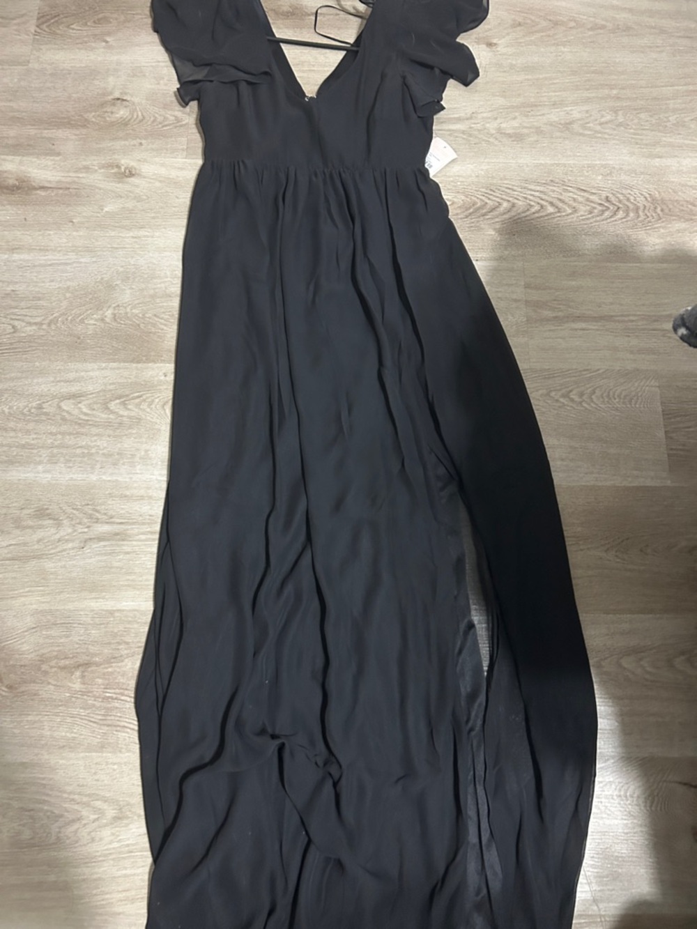 Birdy Grey - Large - V-Neck Black Dress with Flutter Sleeves